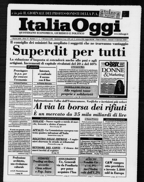 Italia oggi : quotidiano di economia finanza e politica